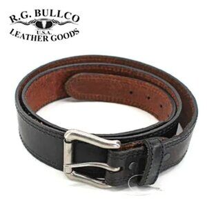R.G. Bullco Belt Sz 50 Black Leather Full Grain USA Double Stitch Brass Buckle